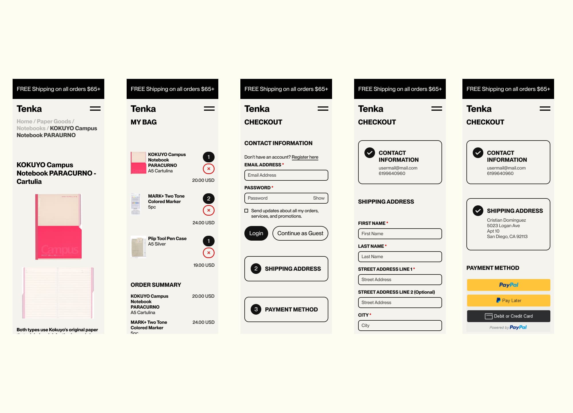 Mobile responsive views of Tenka interface